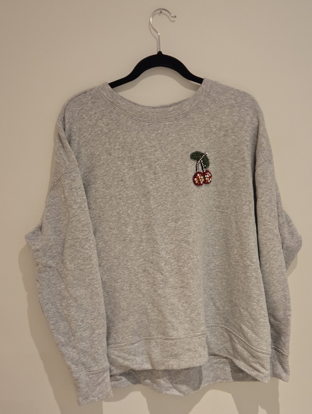 Women's Gray Crewneck Sweater with Cherry Embroidery - H&M